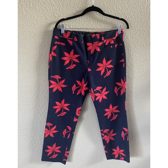 Banana Republic Sloan Ankle Pants Trouser Floral Blue Red Womens Size 8S Short - Picture 2 of 14